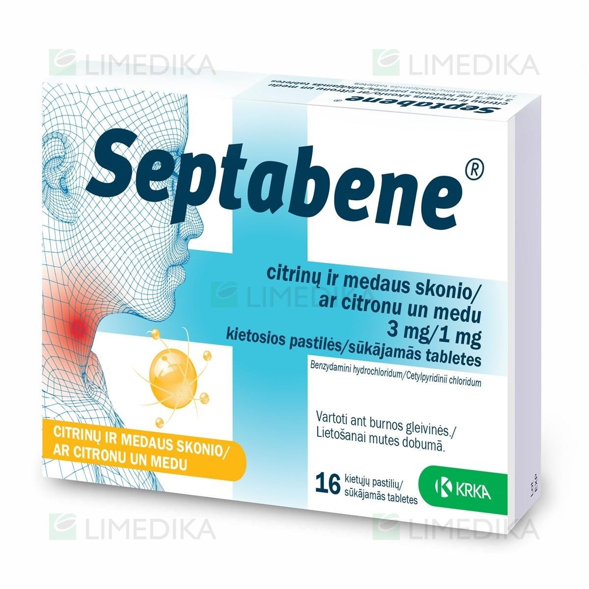 Septabene citrinų ir medaus skonio 3 mg/1 mg