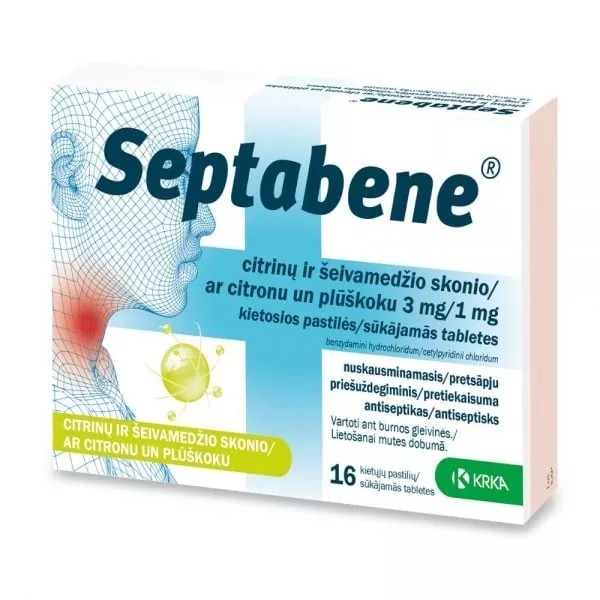 Septabene citrinų ir šeivamedžio skonio 3 mg/1 mg