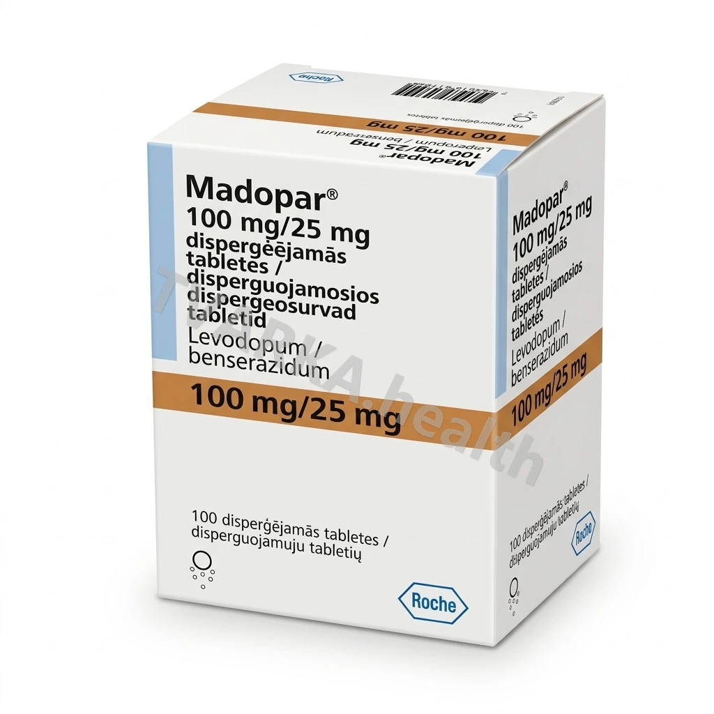 Madopar 100 mg/25 mg – pakuotės iliustracija