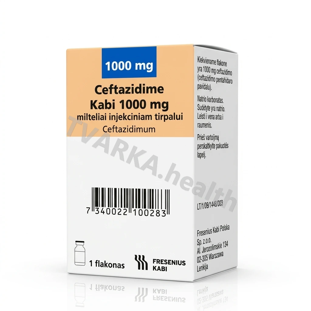 Ceftazidime Kabi 1000 mg – pakuotės iliustracija
