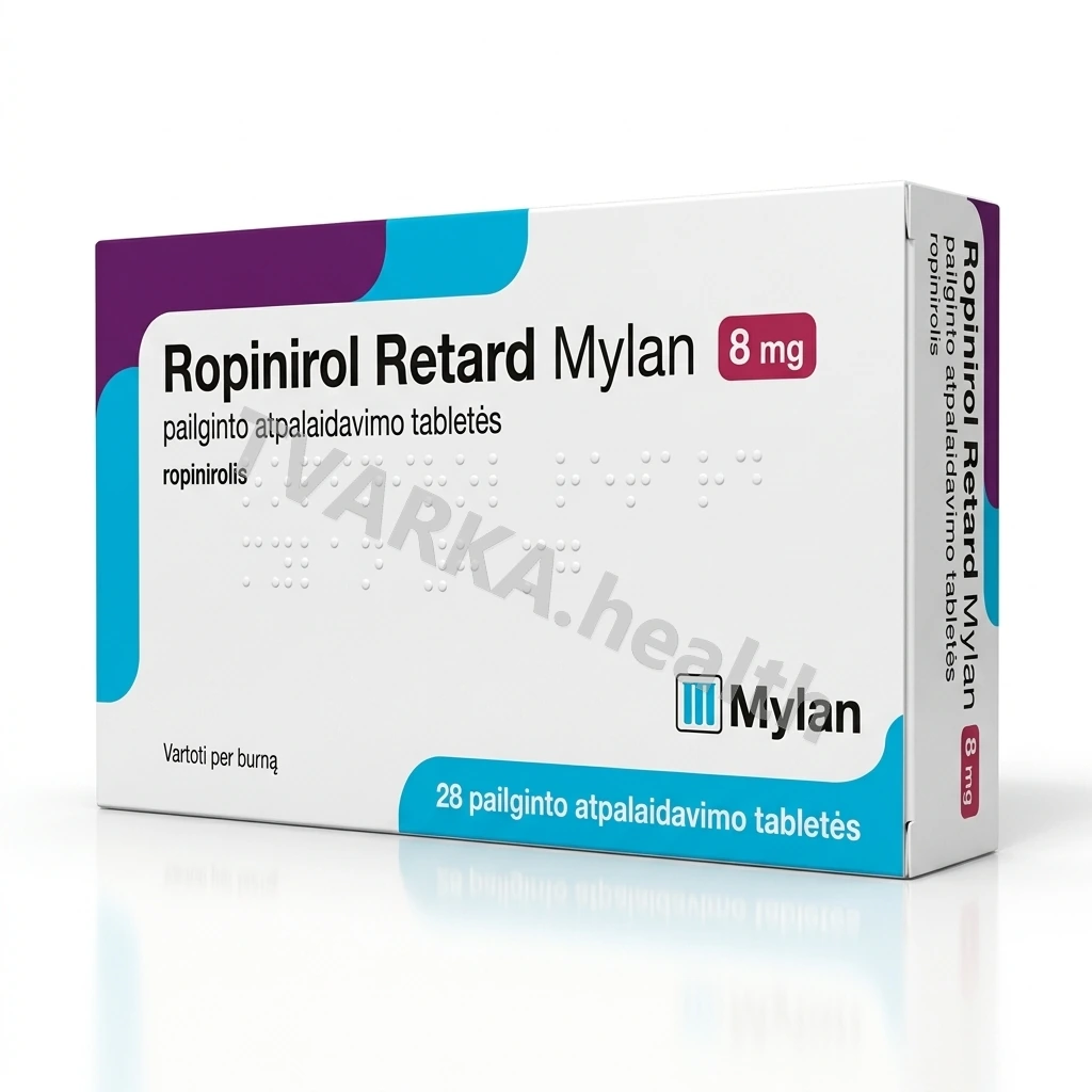 Ropinirol Retard Mylan 8 mg – pakuotės iliustracija