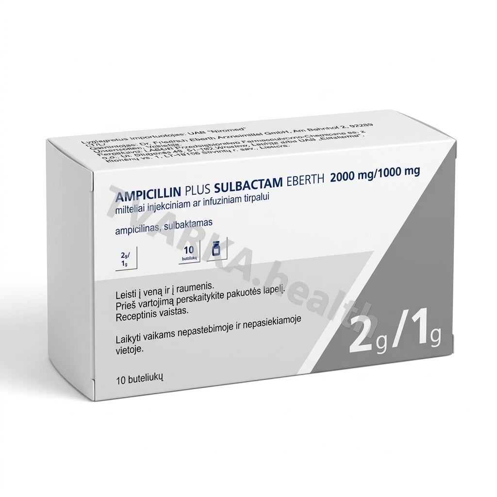 AMPICILLIN PLUS SULBACTAM EBERTH 2000 mg/1000 mg – pakuotės iliustracija